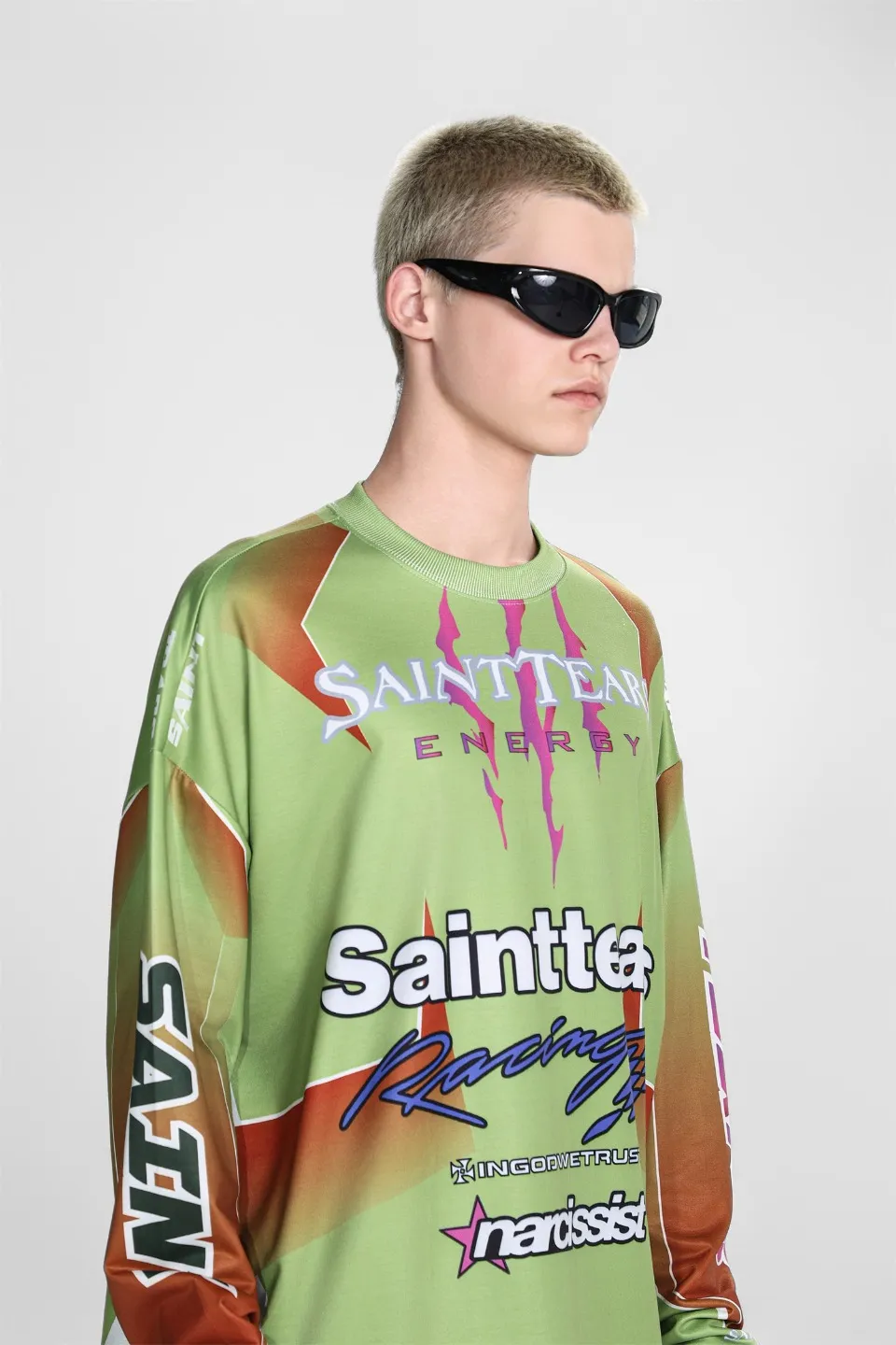 Saint michael tears all-over printed long-sleeved vintage autumn and winter T-shirt Style number: 116 Size: M L XL Wholesale price: 136 Color: blue yellow